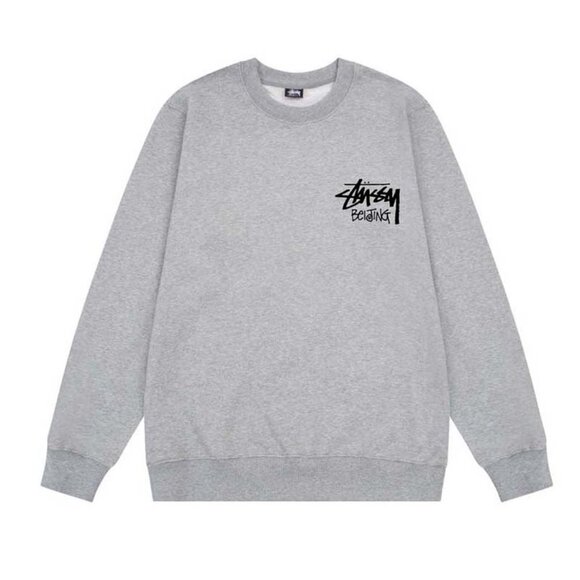 Men's Stussy Gray Floral Print Crew Neck Long Sleeve Sweatshirt - Picture 1 of 7